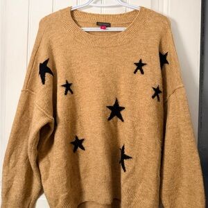 Vince Camuto Camel Sweater with Black Stars